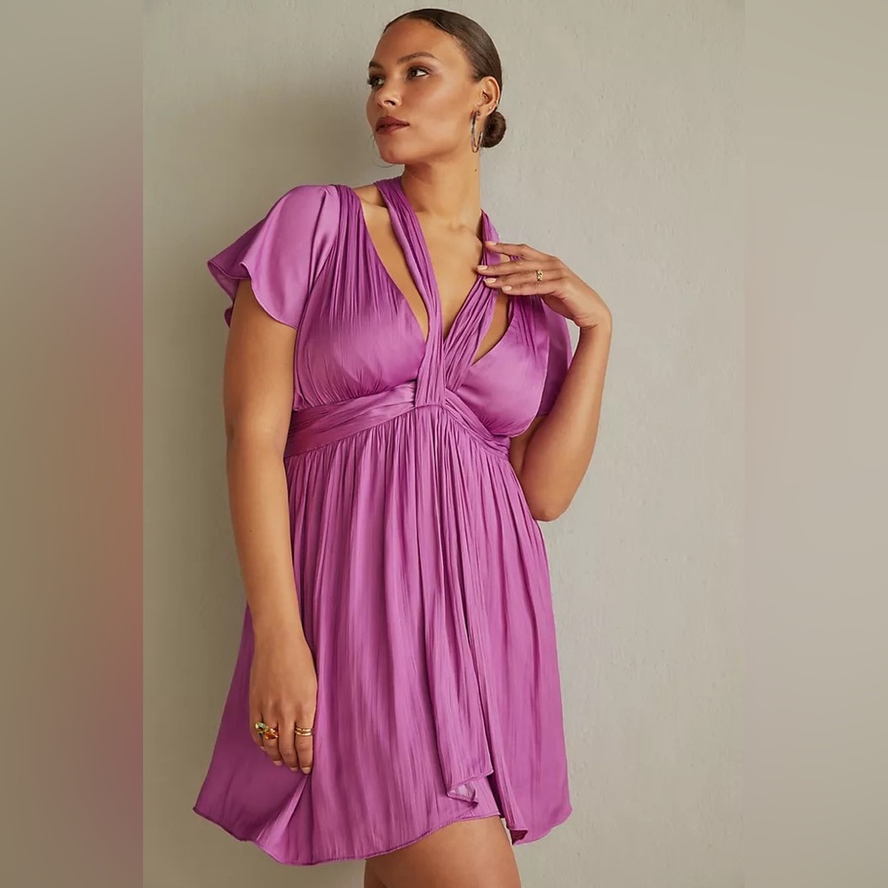 ANTHROPOLOGIE | Deep V-Neck Vibrant Mini Dress
